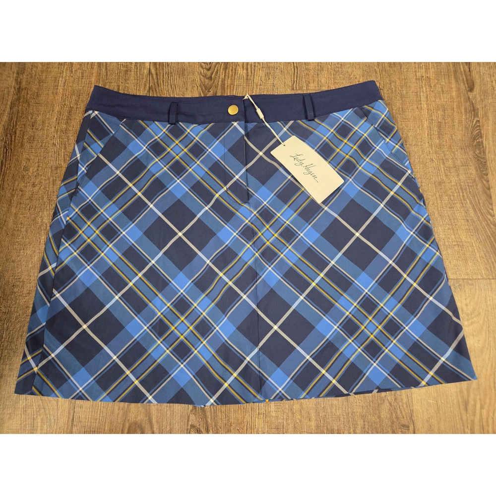 Lady Hagen NWT Clubhouse 16" Woven Golf Skort Toile Plaid Skirt Navy Blue 14